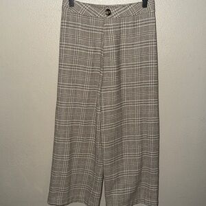 Lush Plaid Cropped Wide Leg Pants Neutral Tan Cream Size S